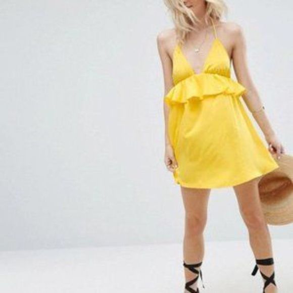 NWT Asos asos Petite Beach yellow Halter Sundress 12 NEW - Picture 6 of 6